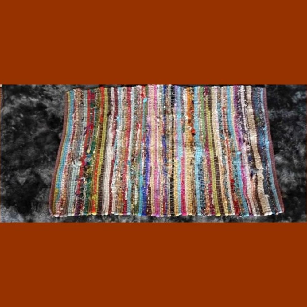 handmade multi-color hand sewn rag rug -fringeless sides